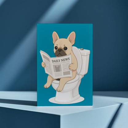 French bulldog on the toilet Blue - Greeting Card