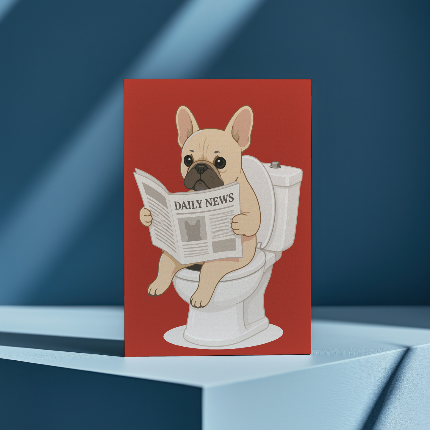French bulldog on the toilet Red - Greeting Card