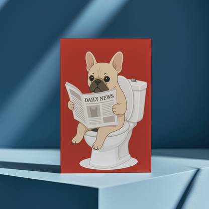 French bulldog on the toilet Red - Greeting Card