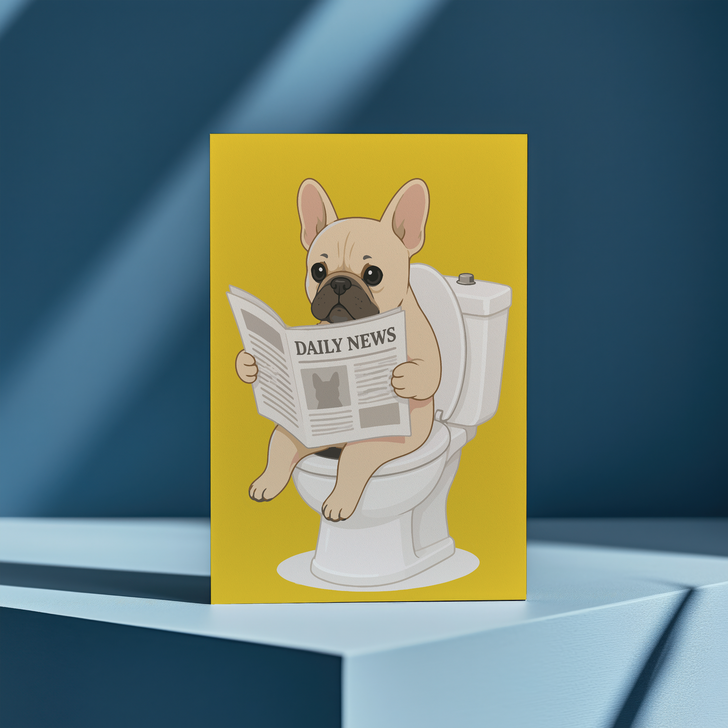 French bulldog on the toilet Yellow - Greeting Card
