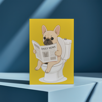 French bulldog on the toilet Yellow - Greeting Card
