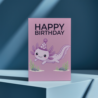 Happy Birtdhay Purple Axolotl - Greeting Card