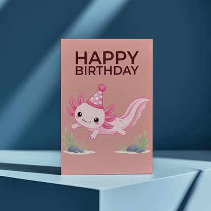 Happy Birtdhay Pink Axolotl - Greeting Card