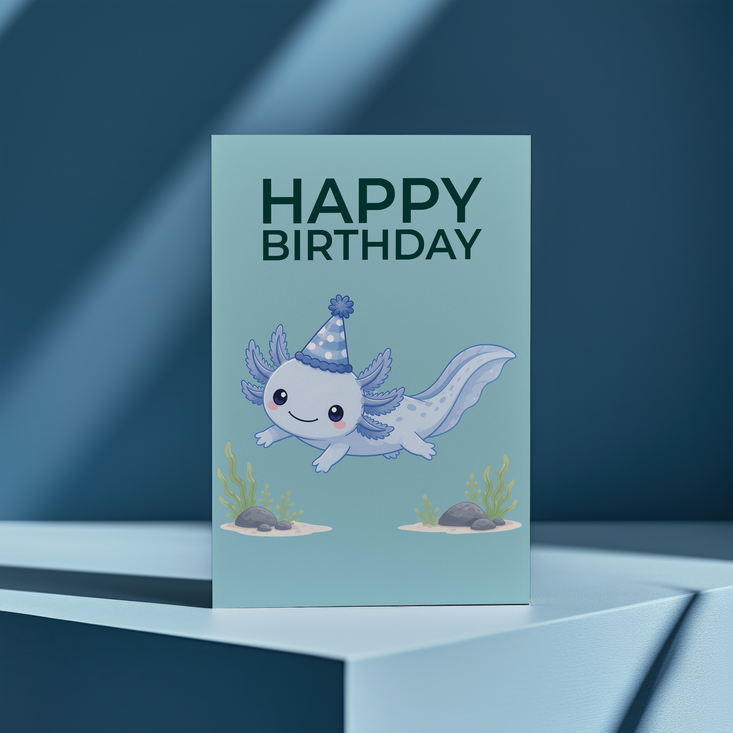 Happy Birtdhay Blue Axolotl - Greeting Card