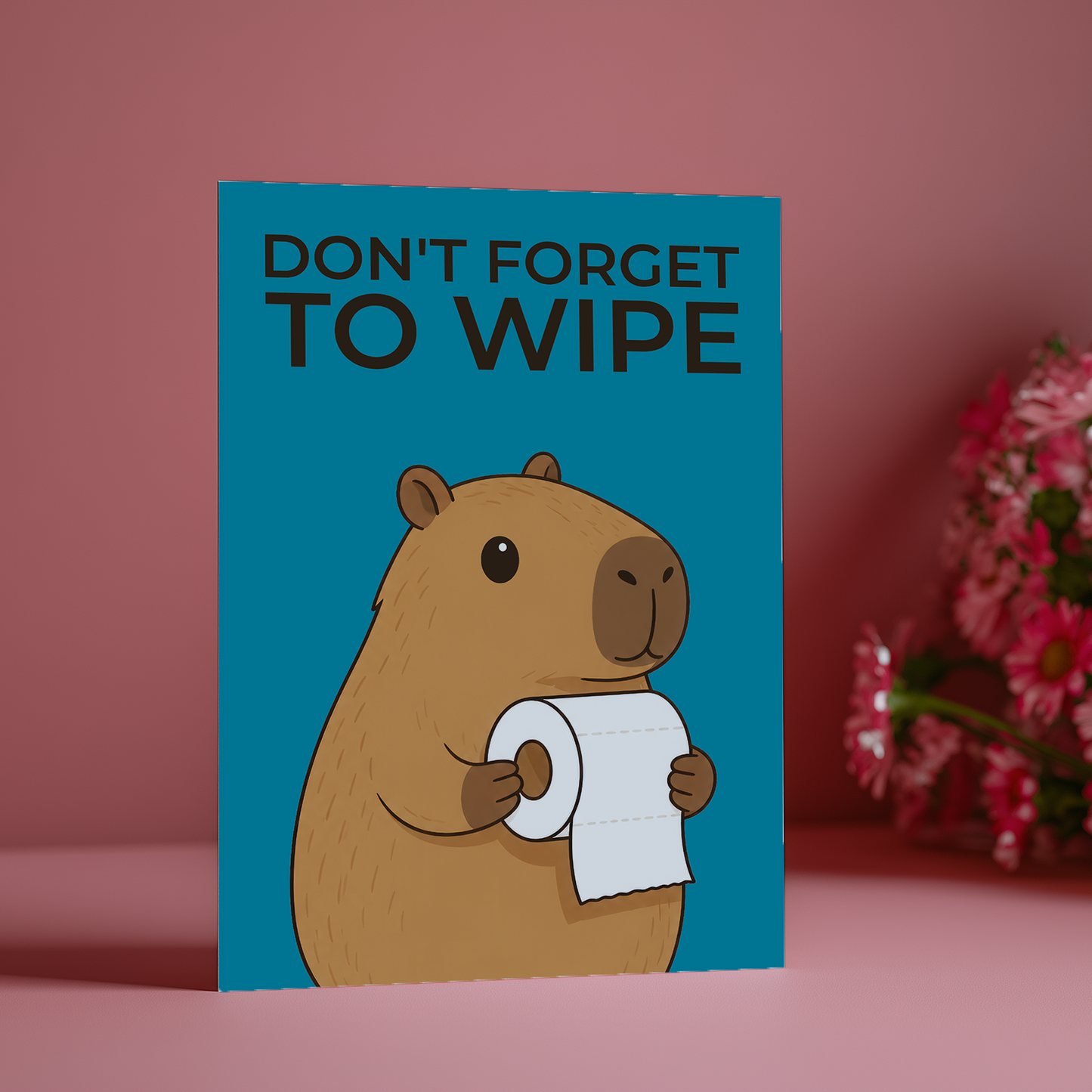Don't forget to wipe capybara Blue - Greeting Card