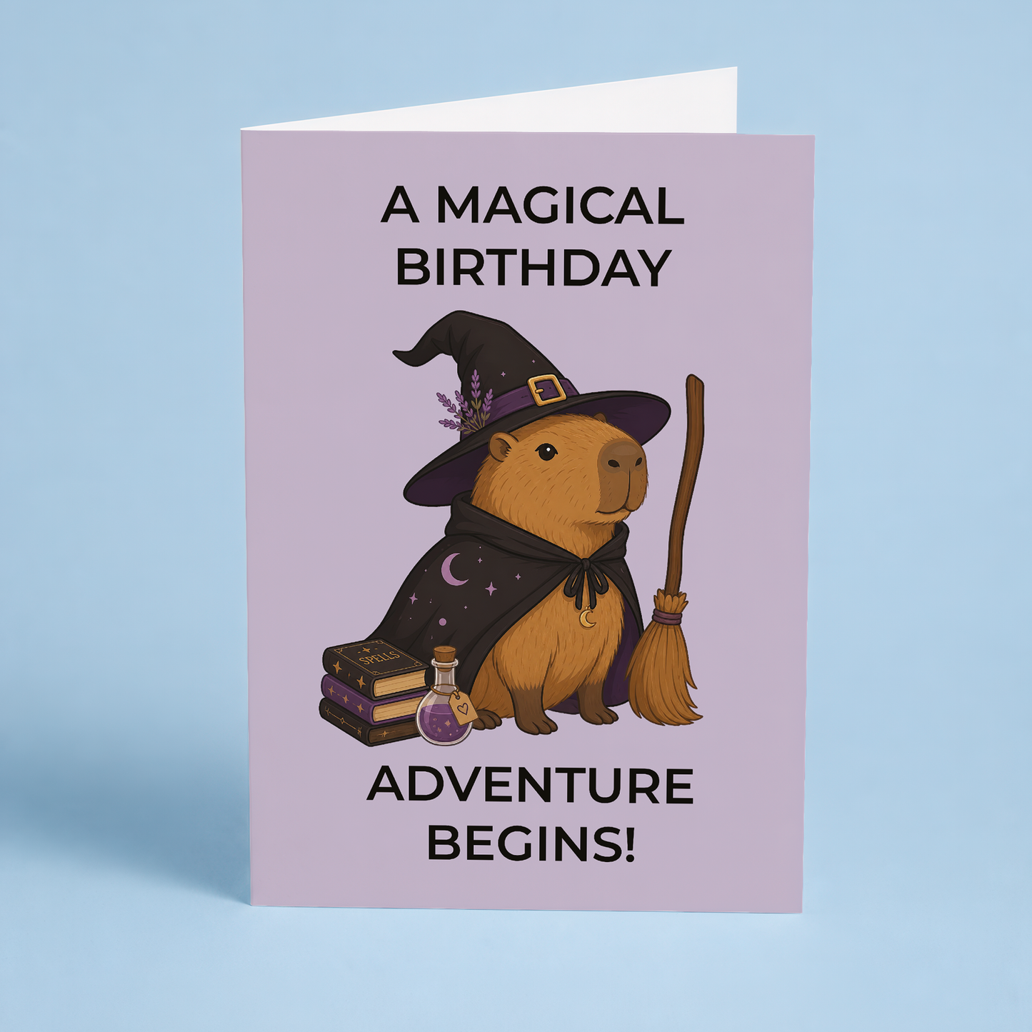 A magical birthday adventure begins! (Capybara witch) - Greeting Card
