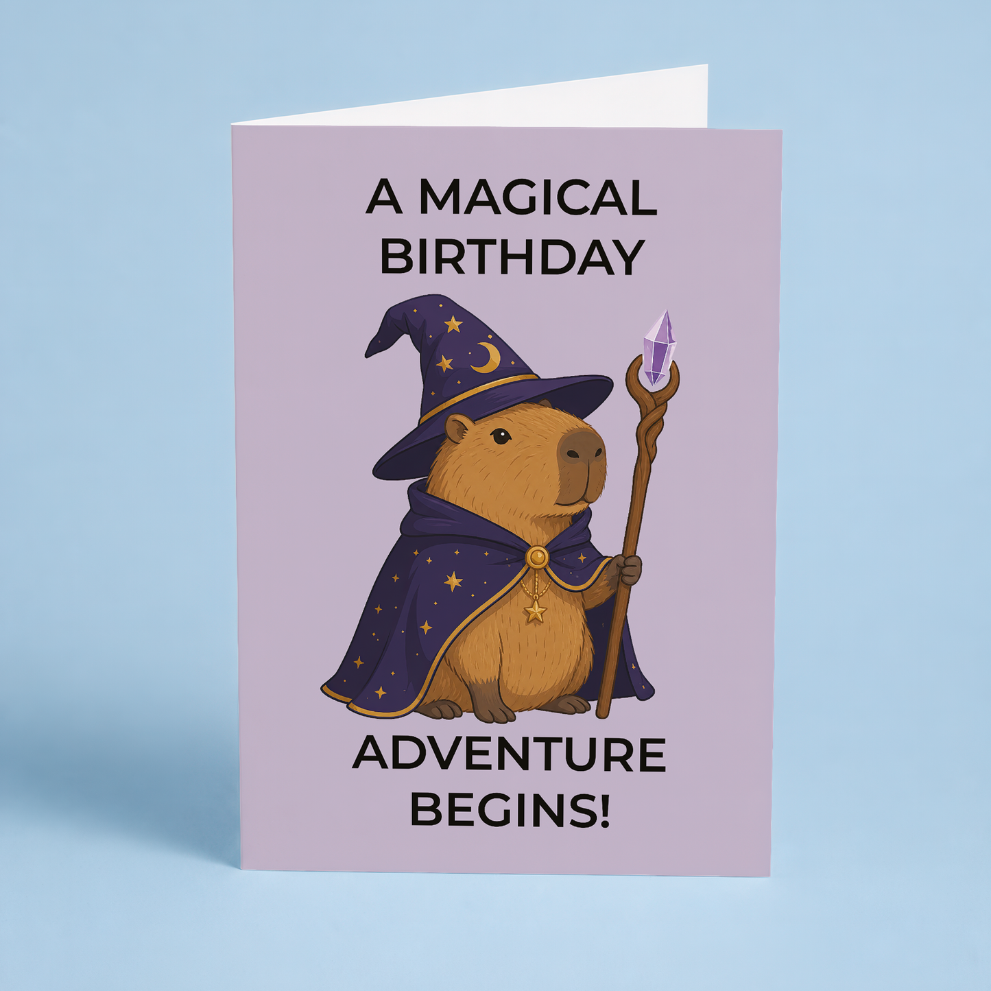 A magical birthday adventure begins! (Capybara wizard) - Greeting Card