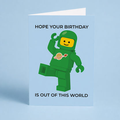 Birthday is out of this world (Green spaceman) - Greeting Card