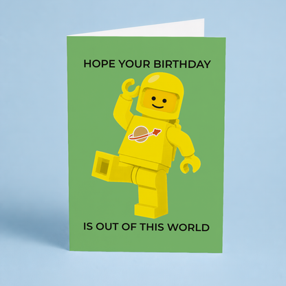 Birthday is out of this world (Yellow spaceman) - Greeting Card