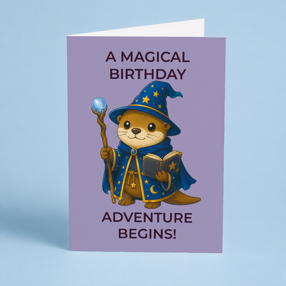 A magical birthday adventure begins! (Otter wizard) - Greeting Card