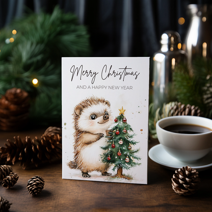 Merry Christmas & a happy new year hedgehog - Greeting Card