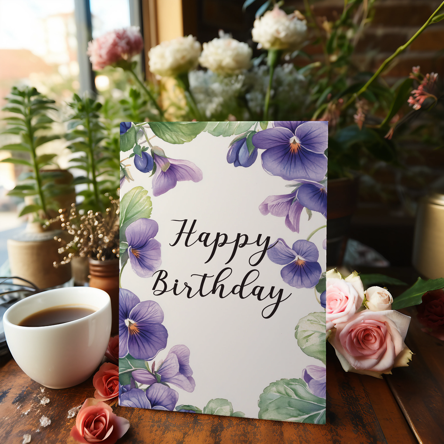 Happy birthday (violets) - Greeting Card