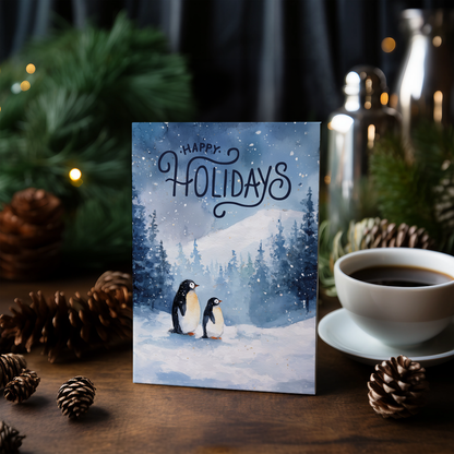 Happy holidays (penguins in the snow) - Greeting Card
