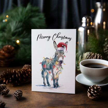 Cute donkey tangles in Christmas lights - Greeting Card
