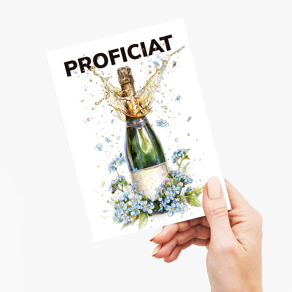 Proficiat (champagne bottle and Forget me nots) - Greeting Card