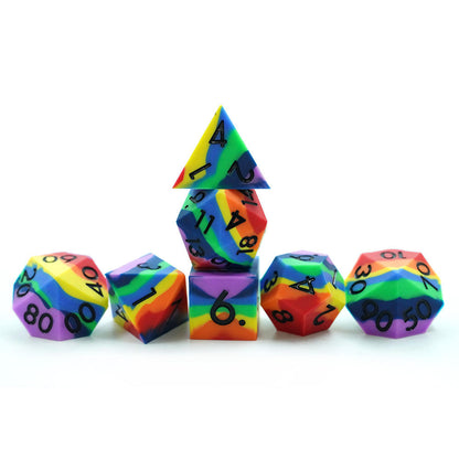 Silicone Rainbow RPG Dice Set | Polyhedral DND Dice with Black Numbers