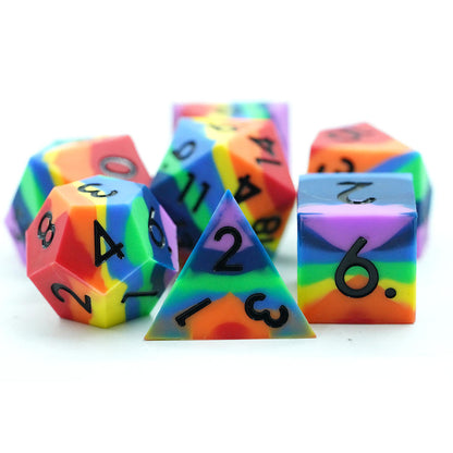 Silicone Rainbow RPG Dice Set | Polyhedral DND Dice with Black Numbers