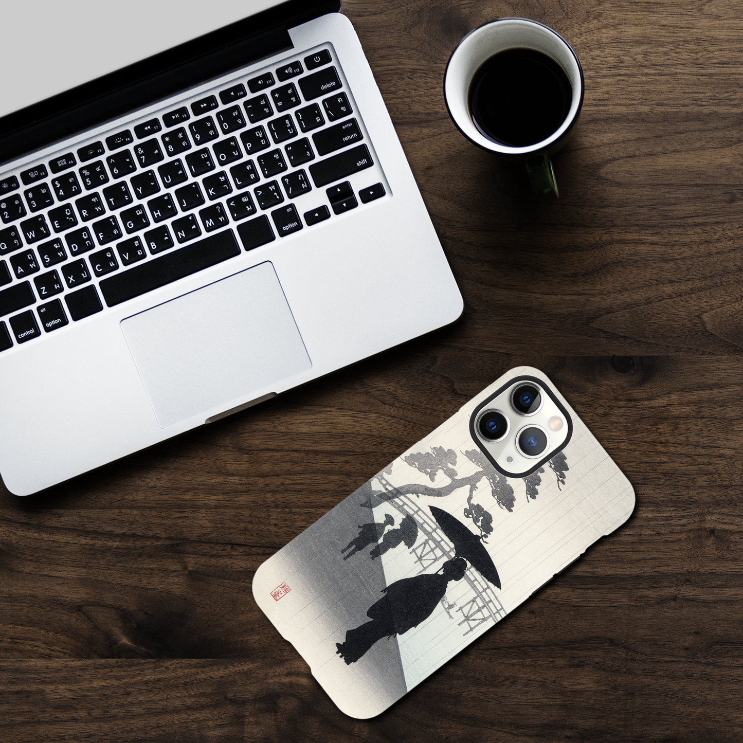 Geisha with umbrella silhouette woodblock - Phone Case Sturdy