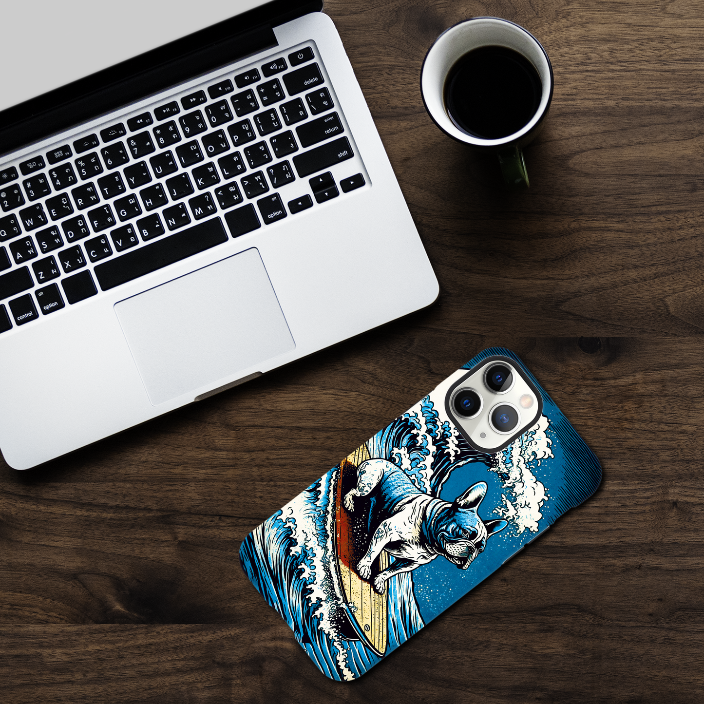 French bulldog surfing on the great wave - Phone Case Sturdy