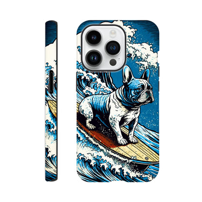 French bulldog surfing on the great wave - Phone Case Sturdy