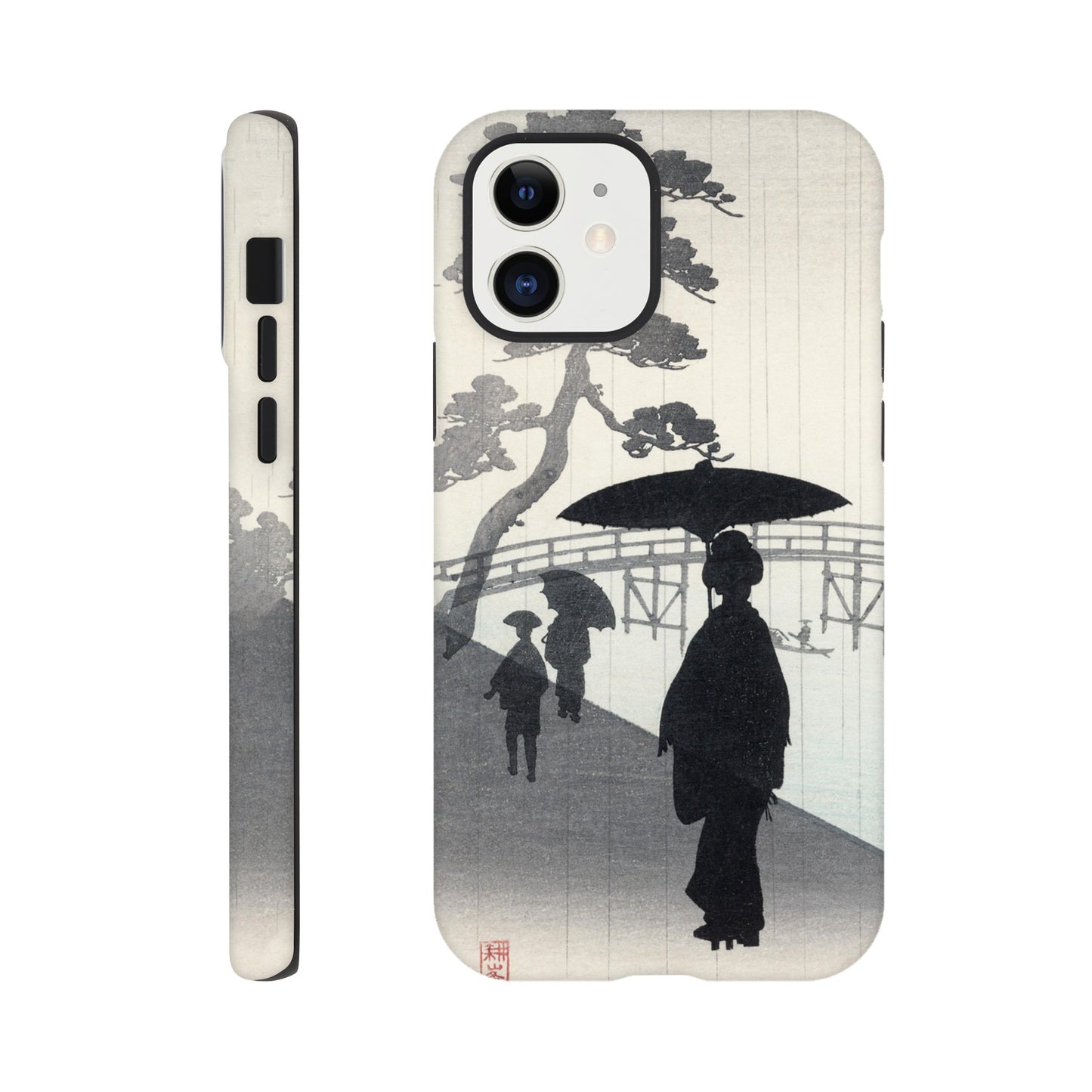 Geisha with umbrella silhouette woodblock - Phone Case Sturdy