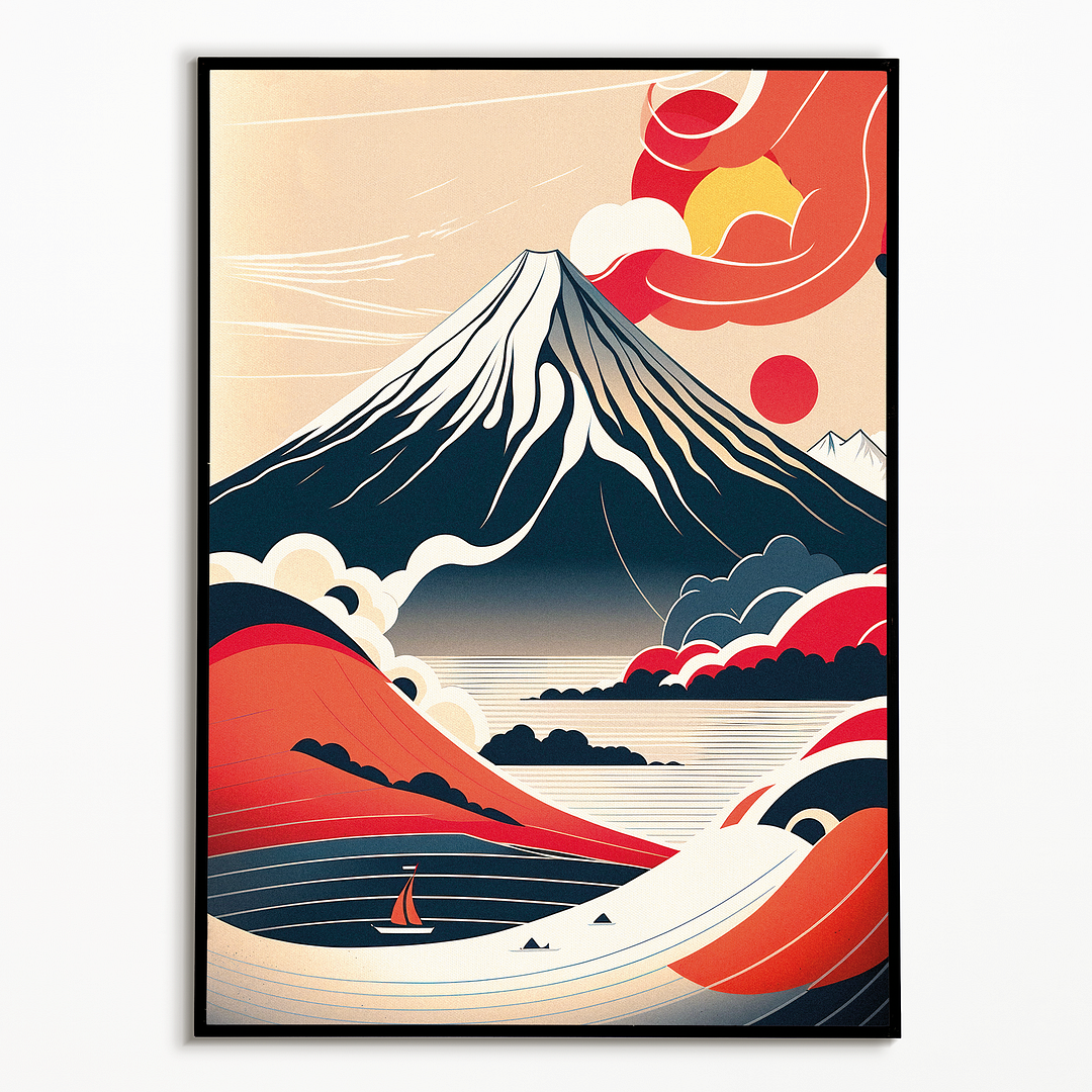 Mount fuji and red sun - Art Print