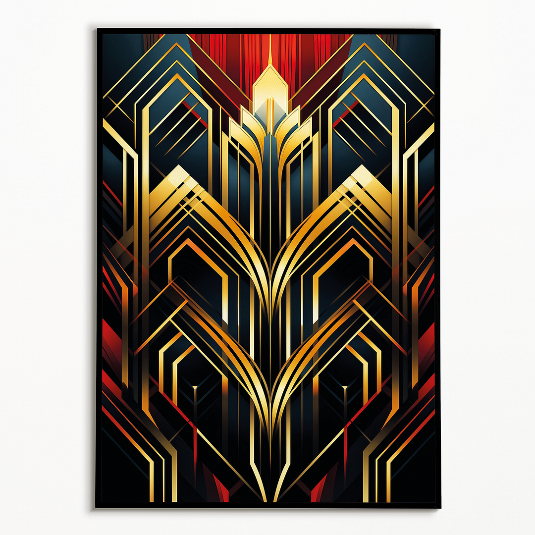 Art Deco pattern (Gold and red) - Art Print