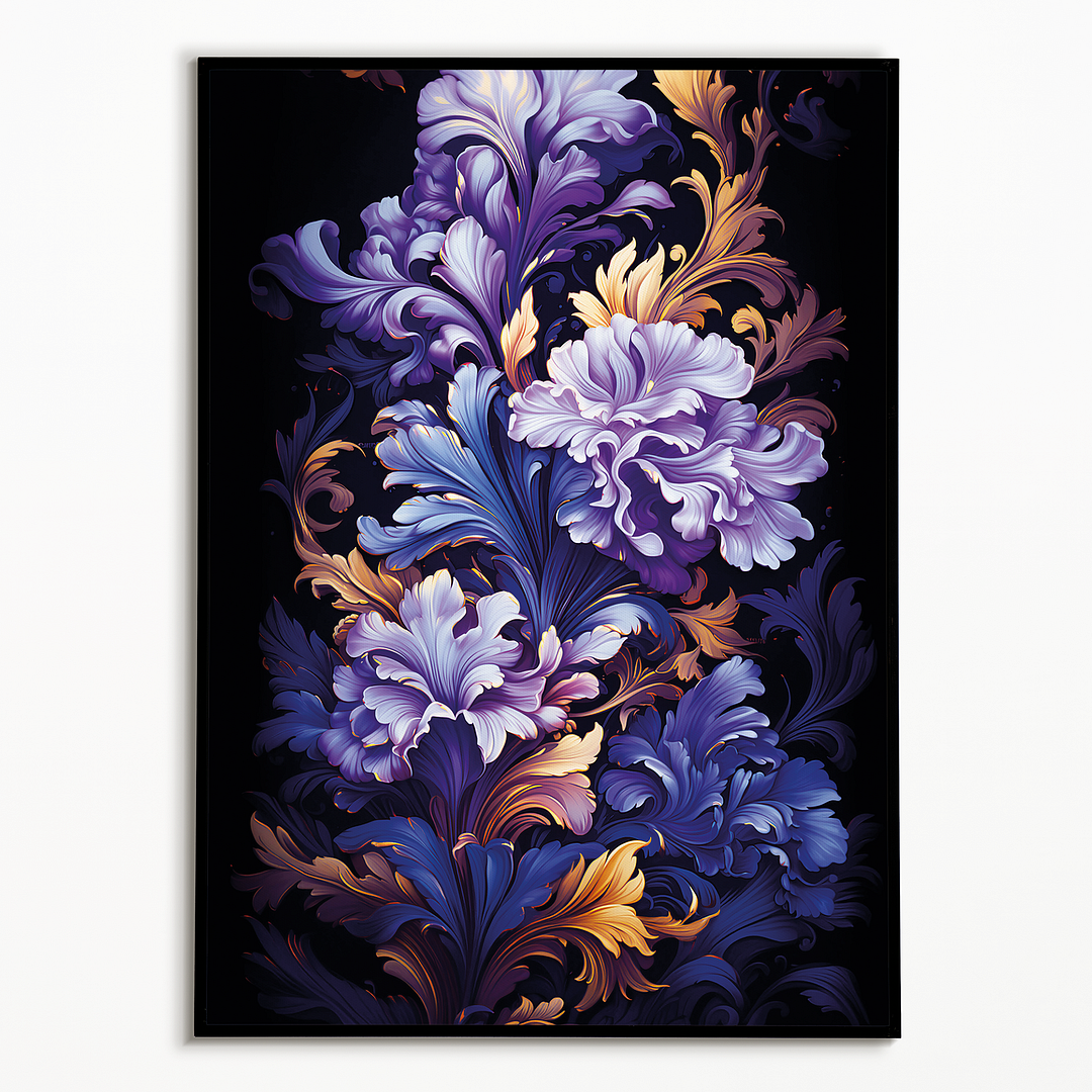 Purple flower art deco pattern - Art Print