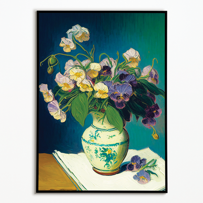Pansies in a vase in Van Gogh style - Art Print