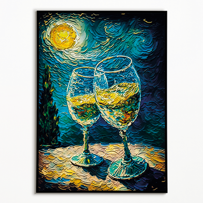 Champagne glasses toasting in Van Gogh style - Art Print