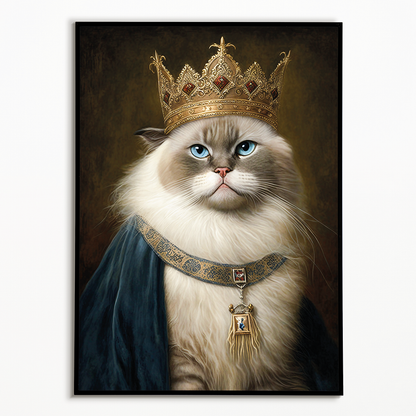 Renaissance painting of a Ragdoll Cat Breed with a Kings crown on - Art Print