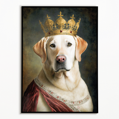 Renaissance painting of a white Labrador as a queen - Art Print