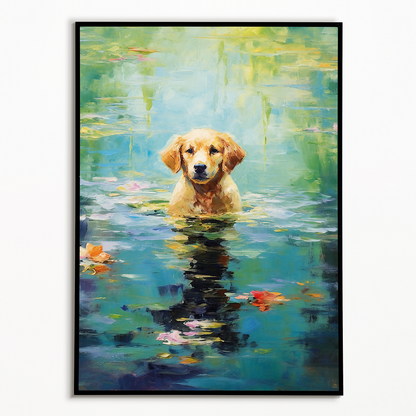 Dog playing in water in Monet style - Art Print