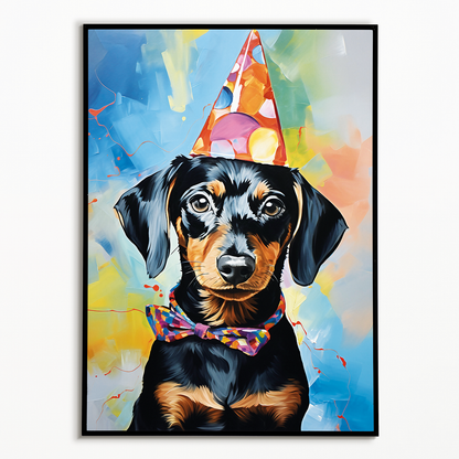 Dachshund wearing a party hat II - Art Print