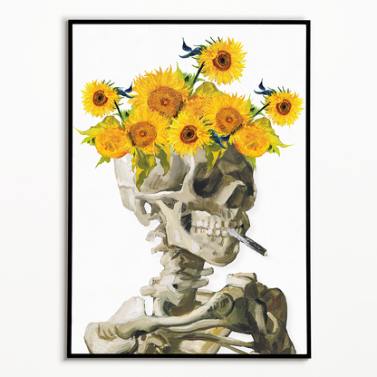 Head of a skeleton with sunflower crown - Art Print