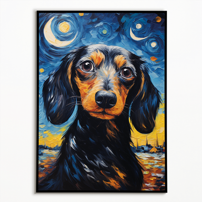 Dachshund and the starry night - Art Print