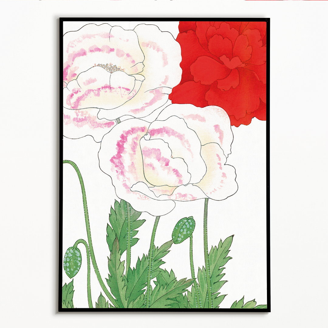 White & Red Poppies By Tanigami Kônan Art-Print