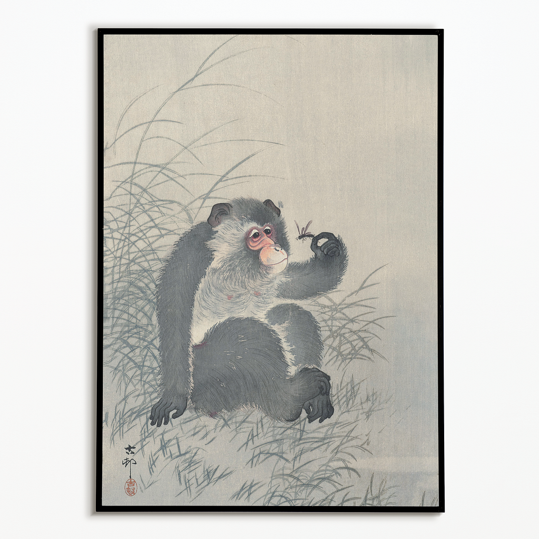Monkey with insect By Ohara Koson - Art Print