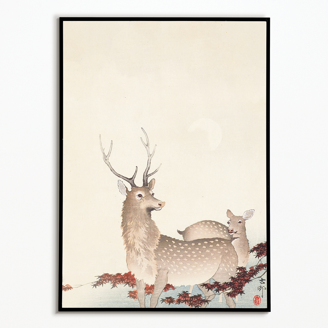 Couple of deers By Ohara Koson - Art Print