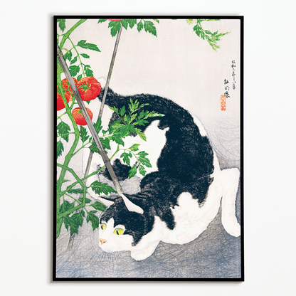 Cat with Tomato Plant By Hiroaki Takahashi - Art Print