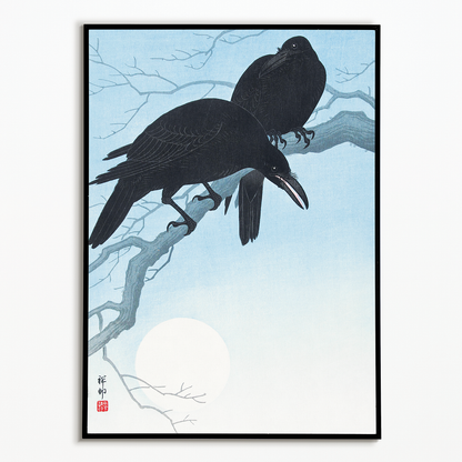 Two crows on a branch by Ohara Koson - Art Print