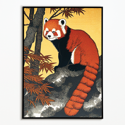 Red panda on a maple tree - Art Print