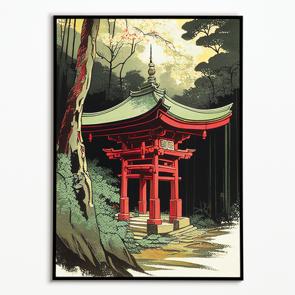 Red shrine in the forest - Art Print