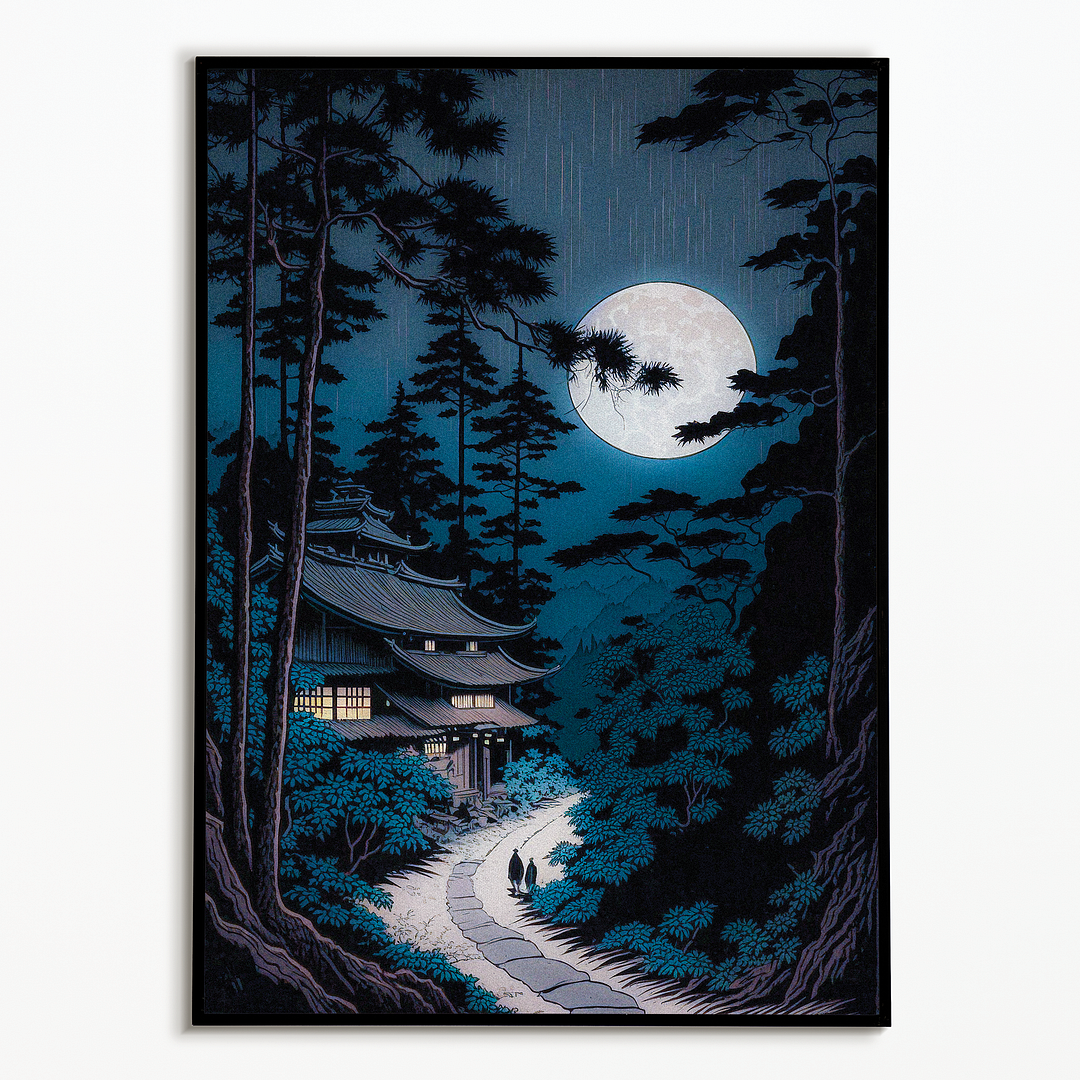 Japanese house in the night - Art Print