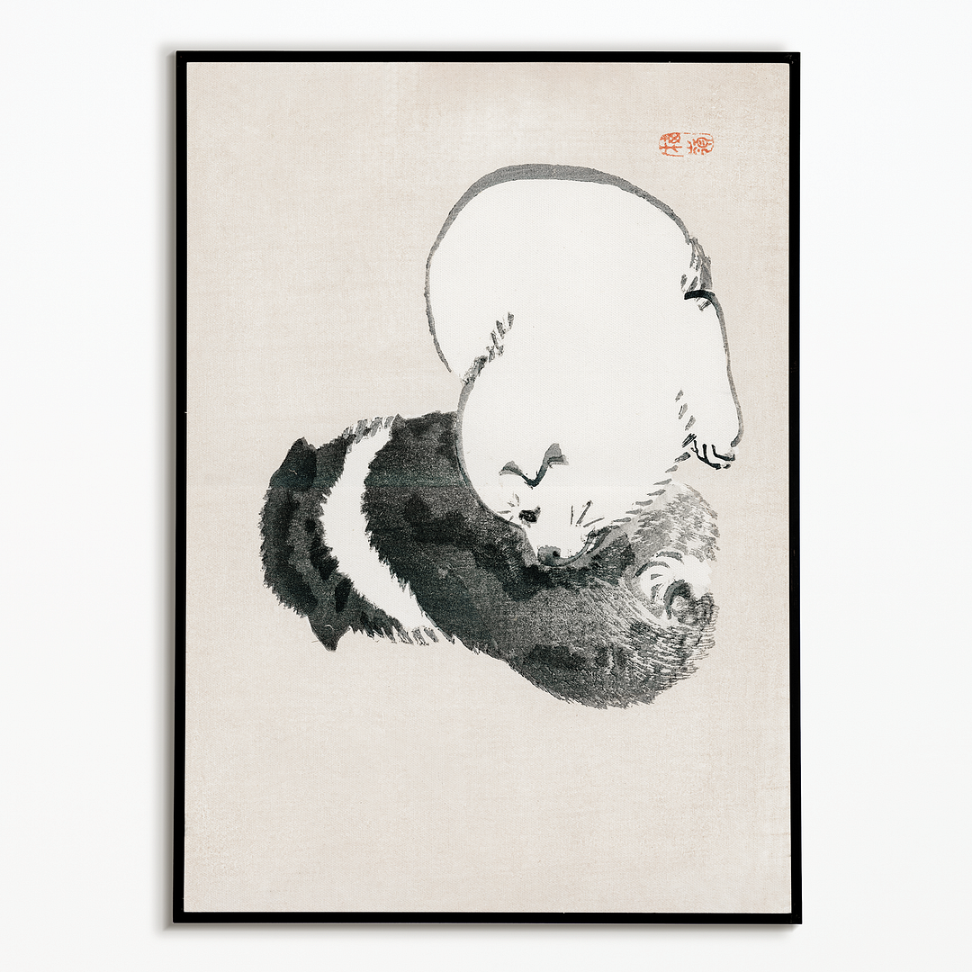 Black and white puppies by Kōno Bairei - Art Print