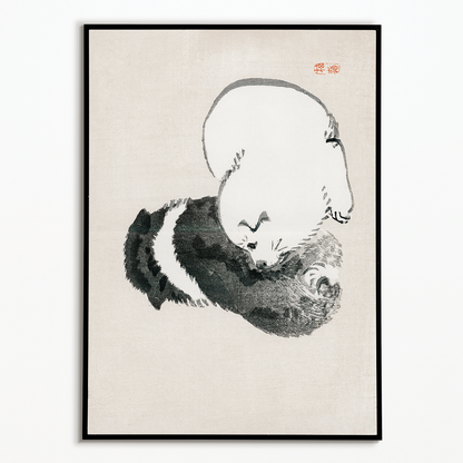 Black and white puppies by Kōno Bairei - Art Print