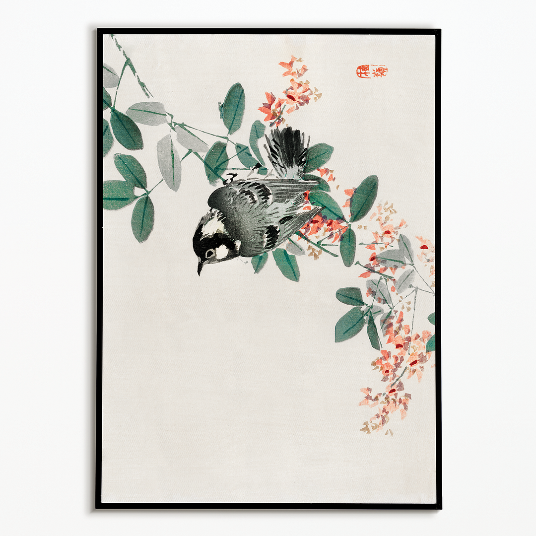 Black-capped chickadee by Kōno Bairei - Art Print