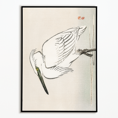 Snowy egret by Kōno Bairei - Art Print