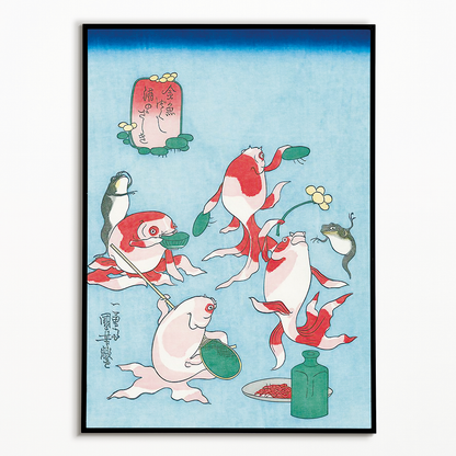 A Goldfish Drinking Party By Utagawa Kuniyoshi - Art Print