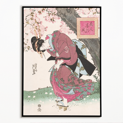 Japanese woman and cherry blossom II by Keisai Eisen - Art Print